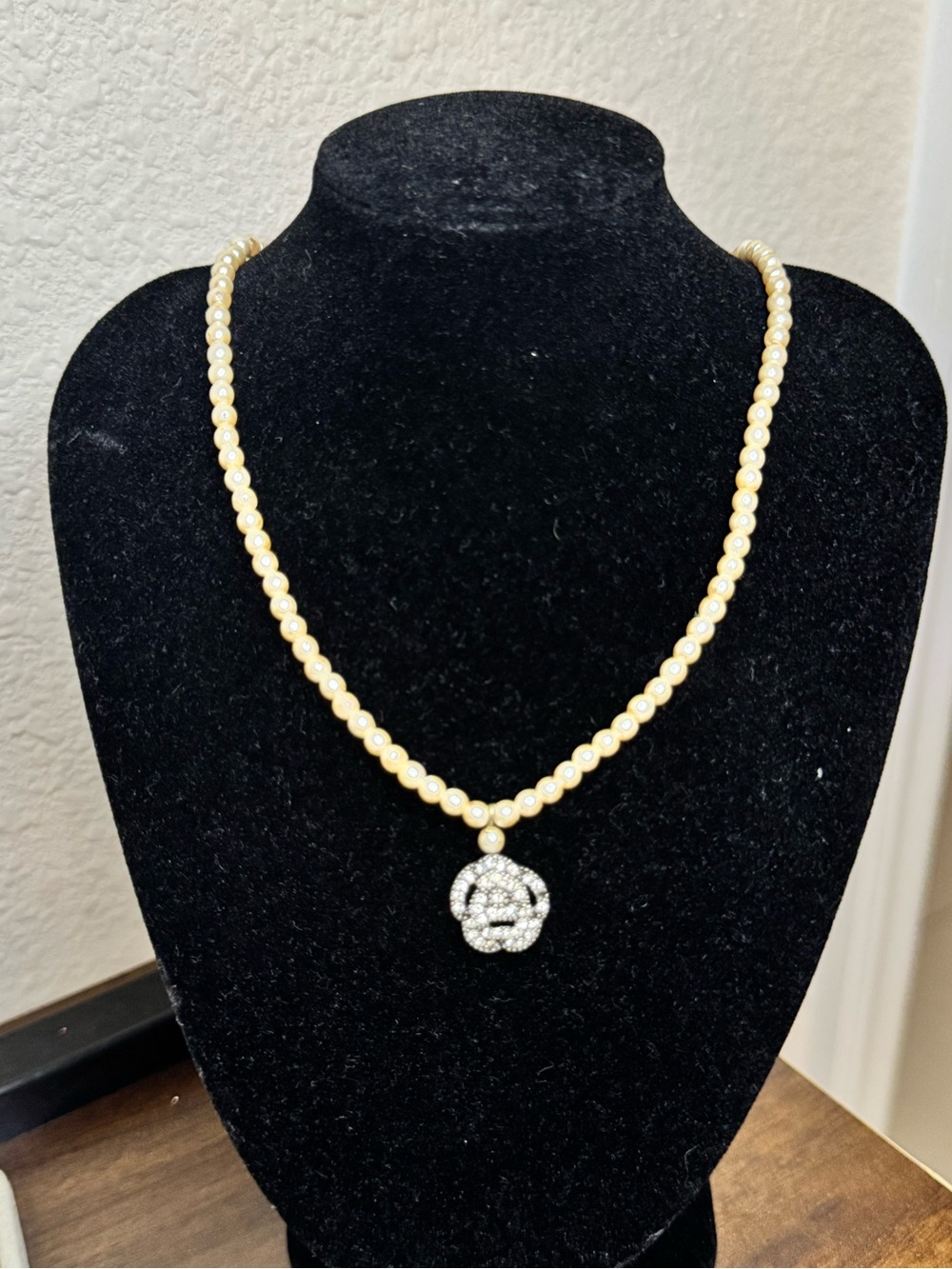 Authentic Vintage Christian Dior Faux Pearl Rose Pendant Necklace (1980s)
